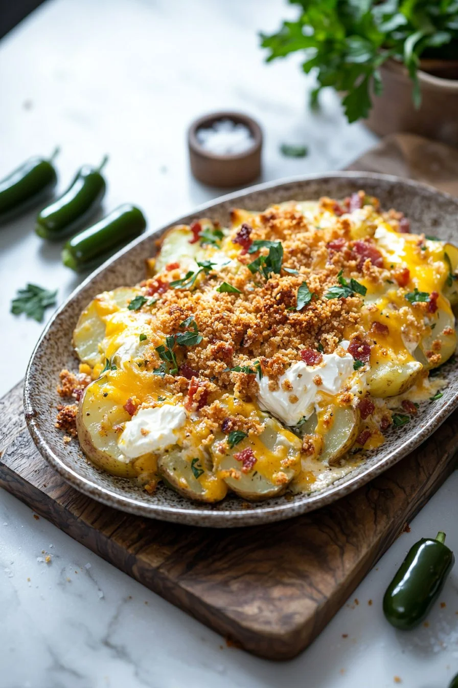 Jalapeño-Popper-Auflauf mit Käse und frischen Jalapeños