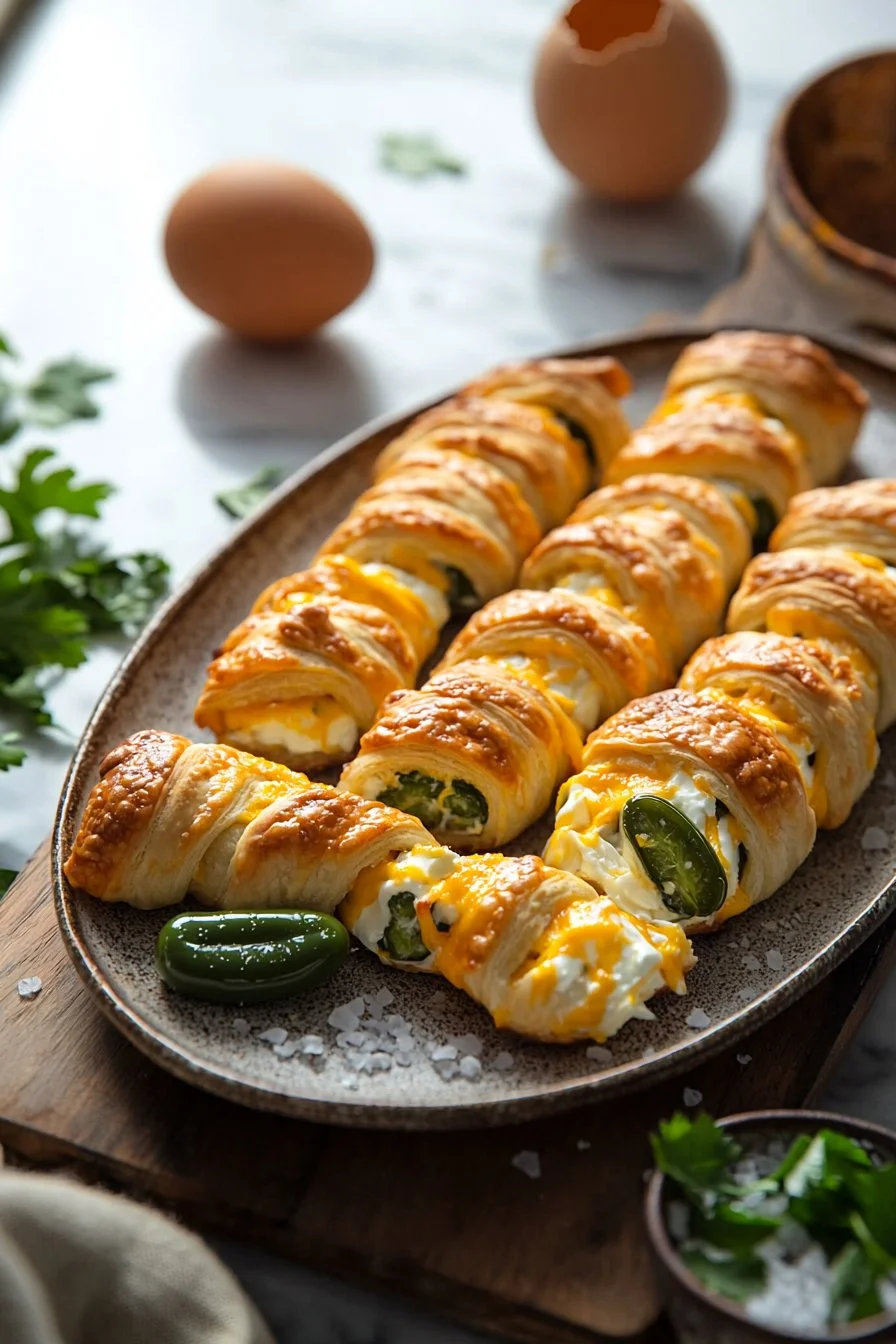 Jalapeno-Popper-Drehriegel auf einem Teller, lecker und appetitlich.