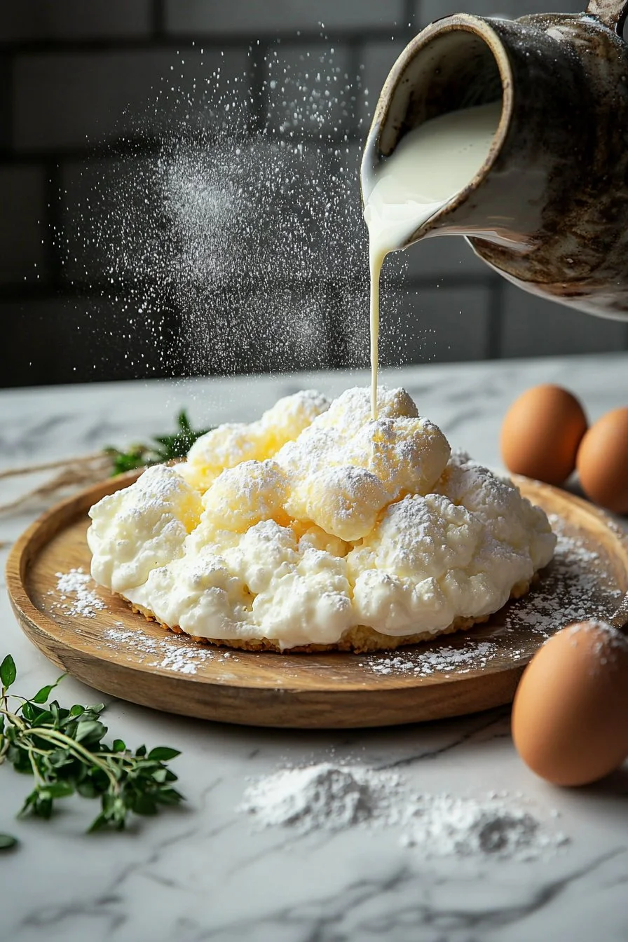 Leckerer Joghurtwolkenkuchen mit Sahne und Fruchtdekor