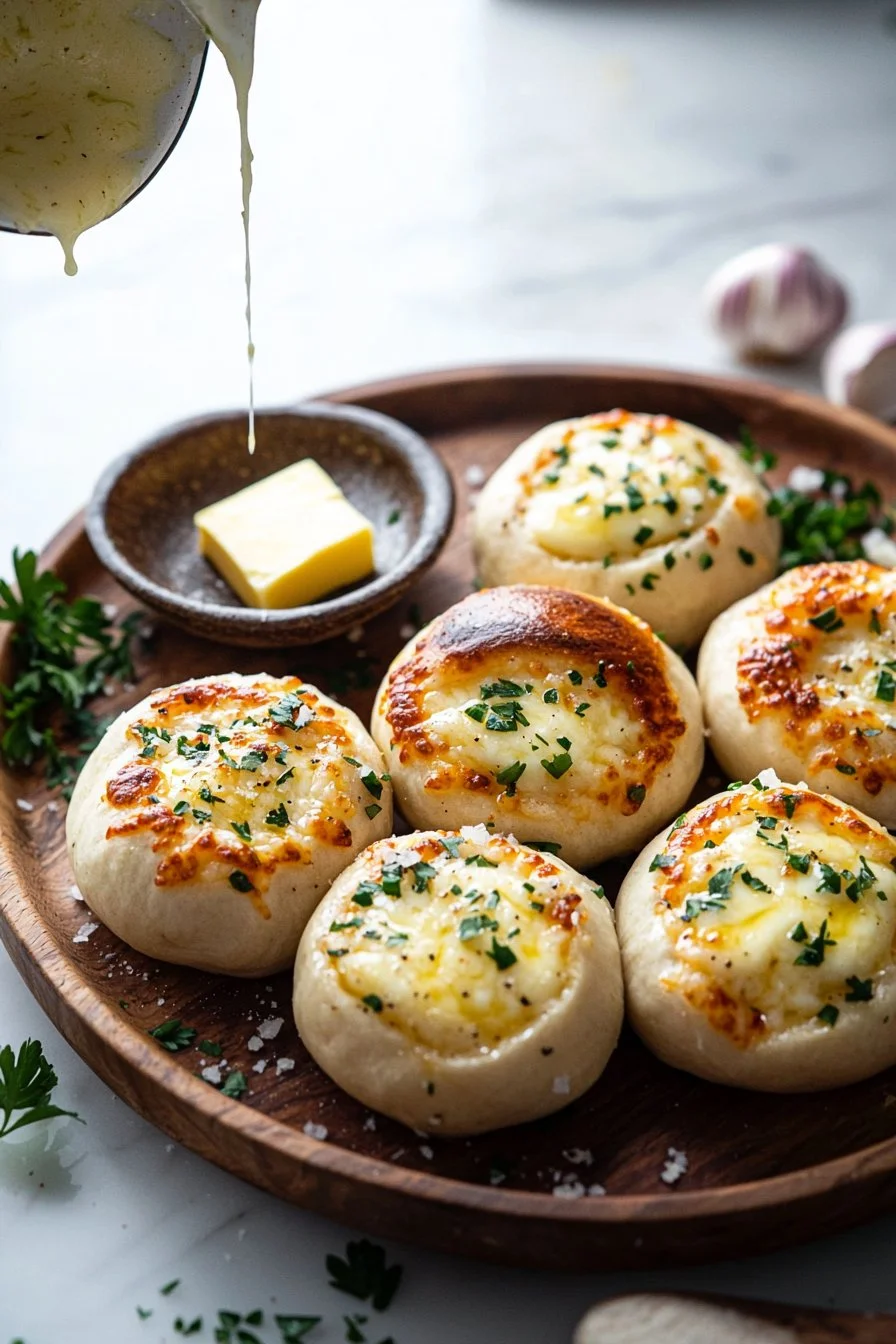 Käsegefüllte Knoblauchbrötchen frisch aus dem Ofen