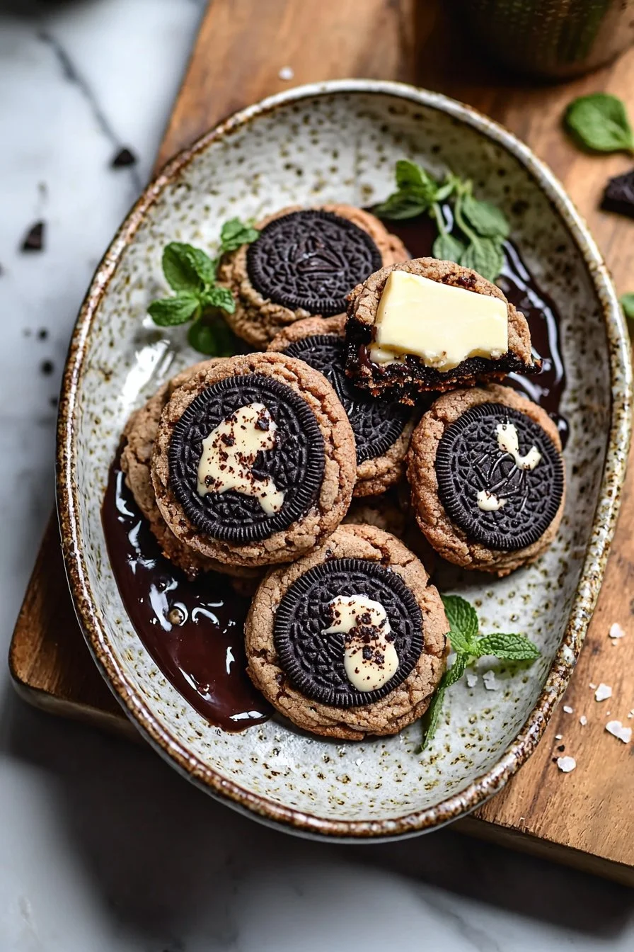 Kekse mit Cookies und Sahne serviert auf einem Teller