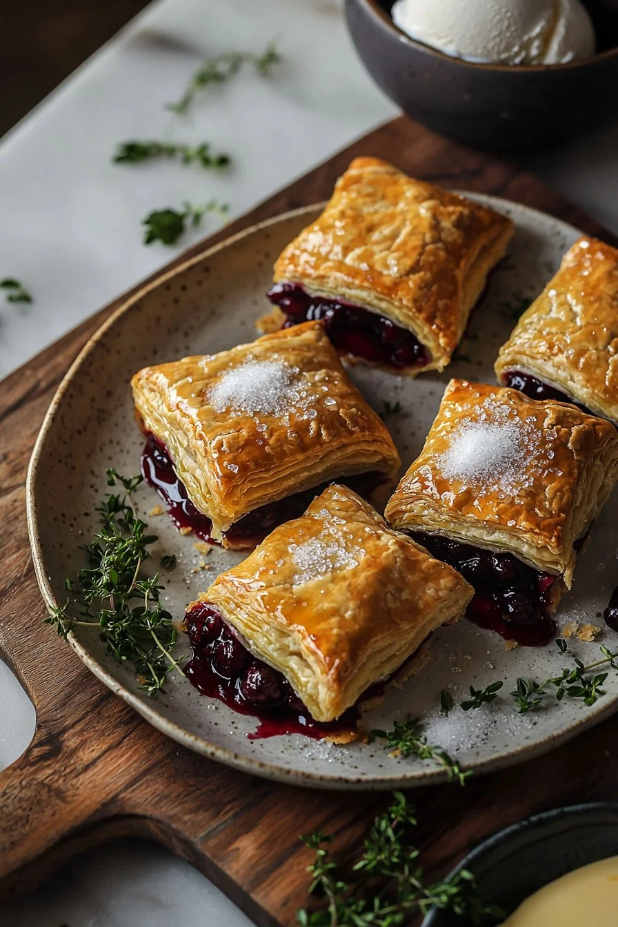 Leckere Kirsch-Pie-Bomben auf einem Teller mit frischen Kirschen