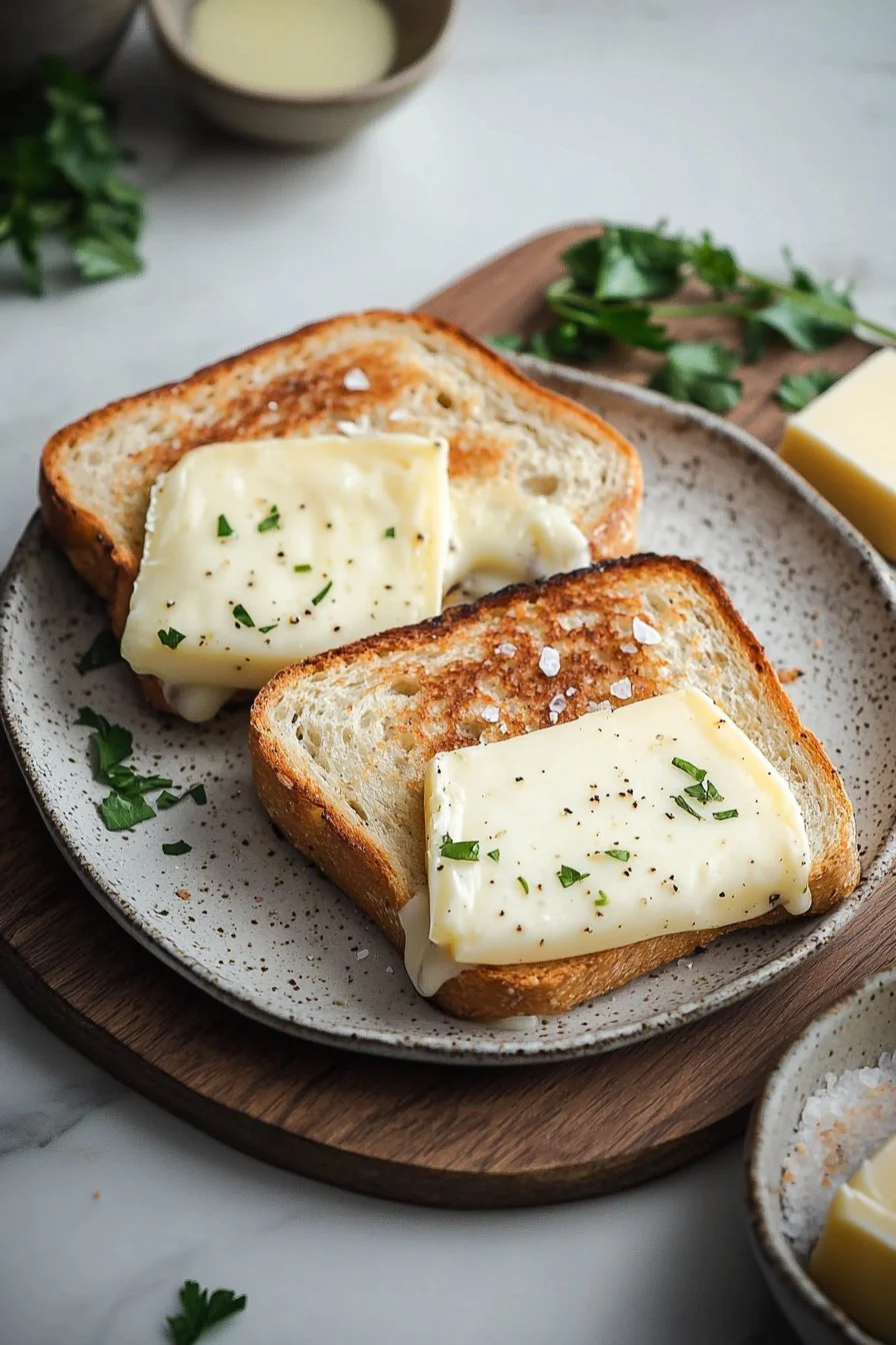 Leckeres Knoblauchbrot-Grilled Cheese mit geschmolzenem Käse und goldbrauner Kruste.