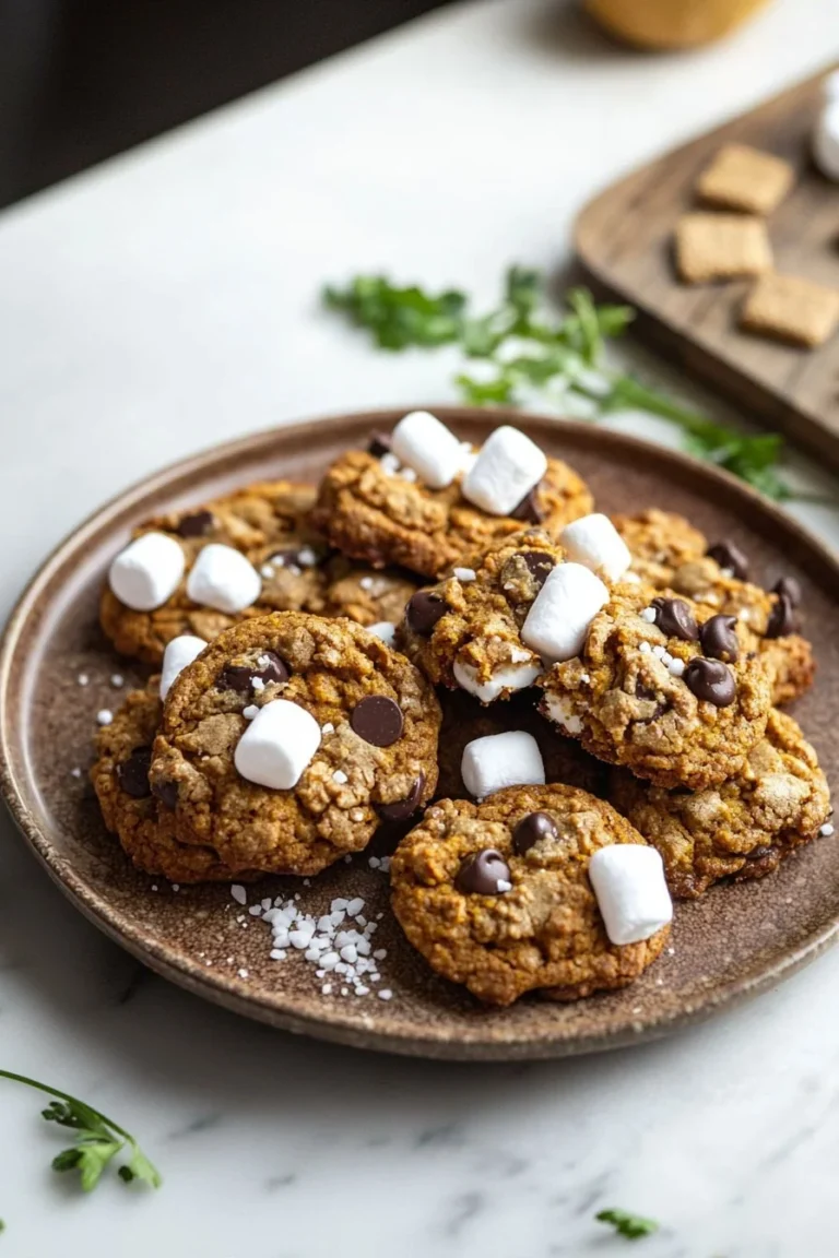 Kürbis S'mores Kekse mit Schokolade und Keksteig auf einem rustikalen Hintergrund