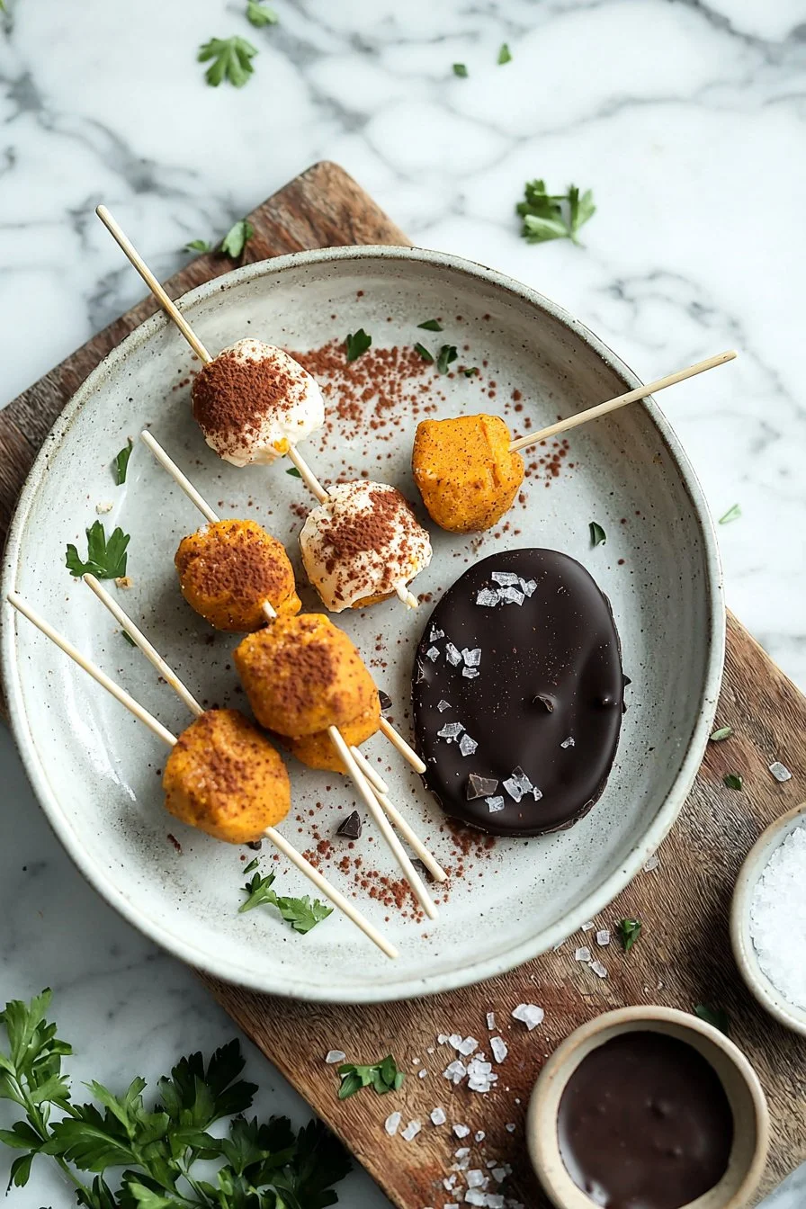 Kürbiskuchen-Lollies in appetitlicher Anordnung