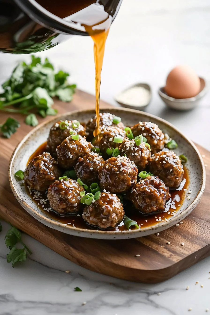 Langsame Kochteriyaki-Fleischbällchen in einer Schüssel serviert
