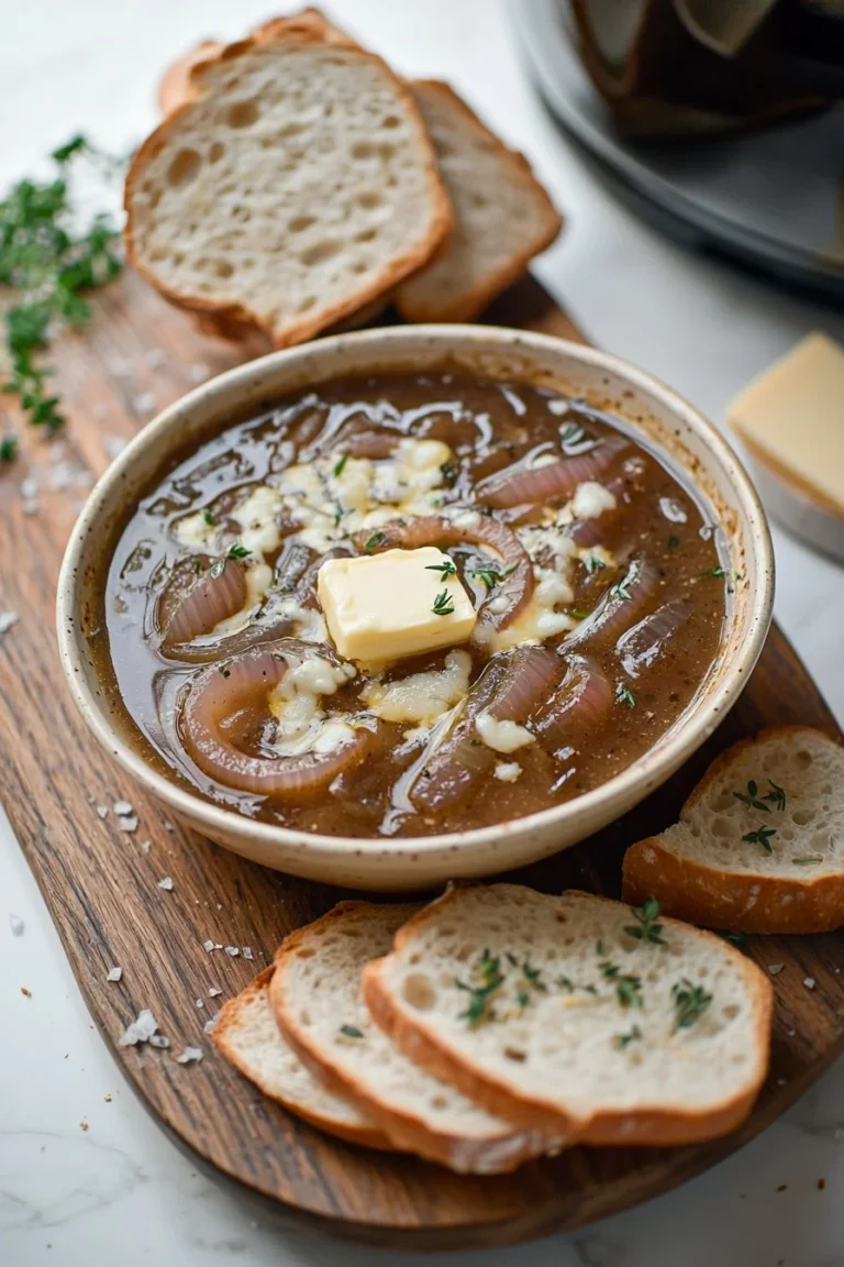 Leckere Französische Zwiebelsuppe aus dem langsamen Kochtopf