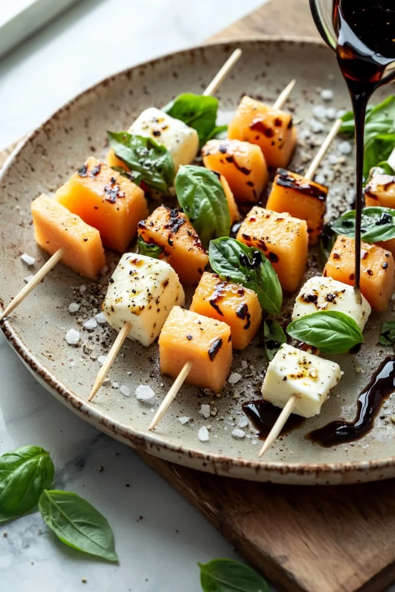 Erfrischende Melonen-Mozzarella-Spieße auf einem Teller