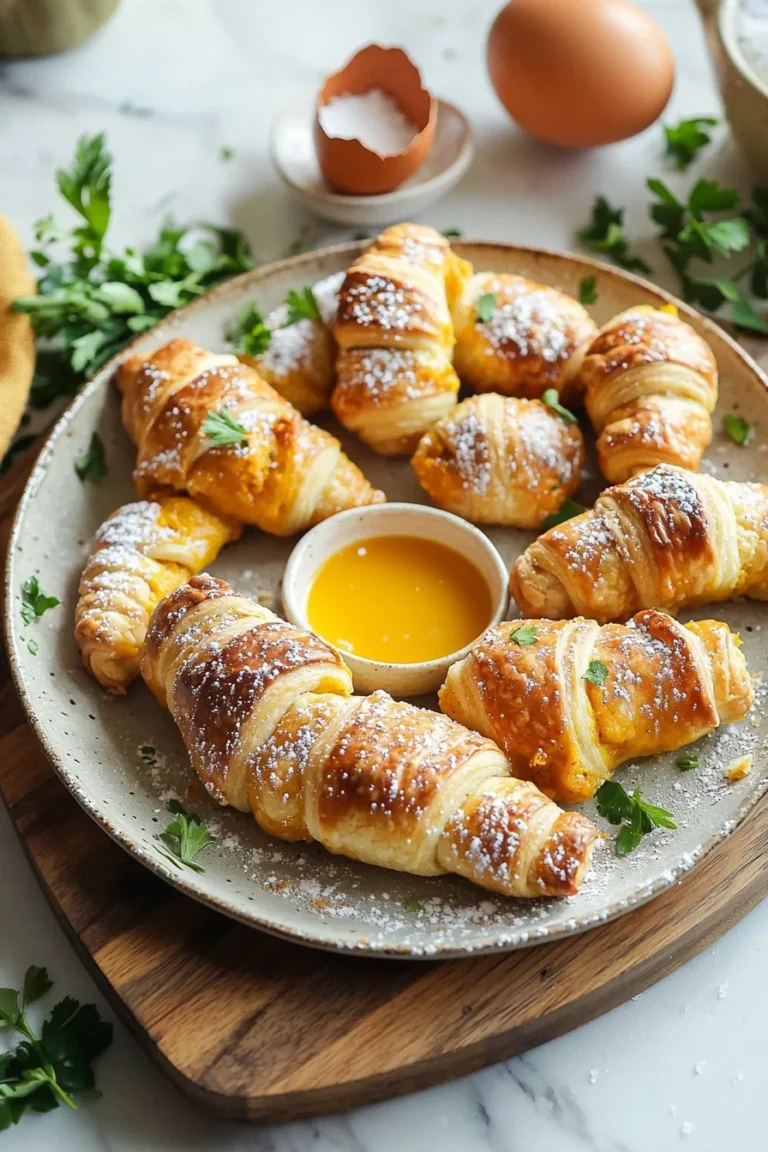 Mini Kürbiskuchen-Croissant Röllchen auf einem Teller, ideal für den Herbst.