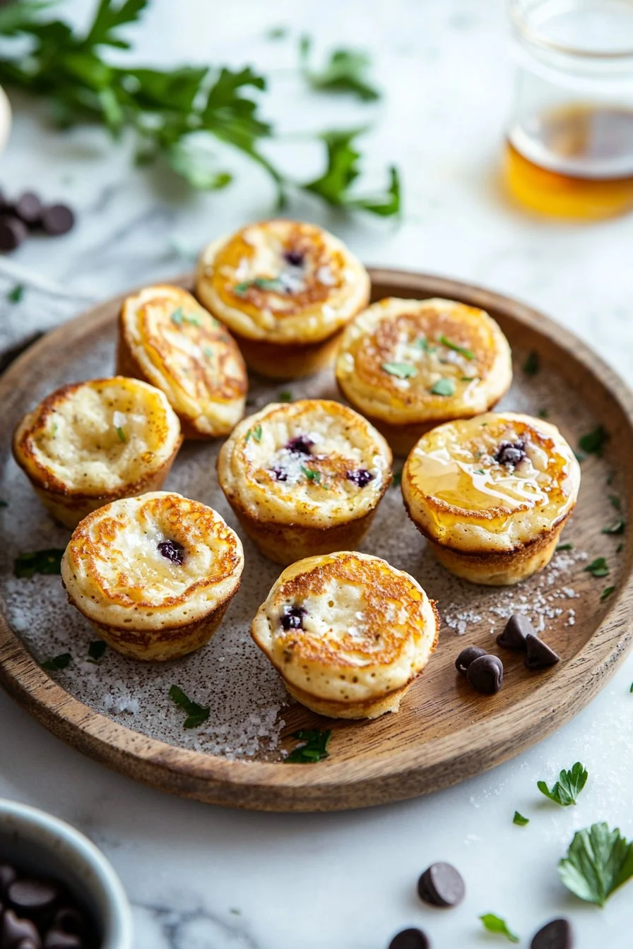 Mini-Pfannkuchen-Muffins auf einem Teller, ideal für Frühstück oder Snacks