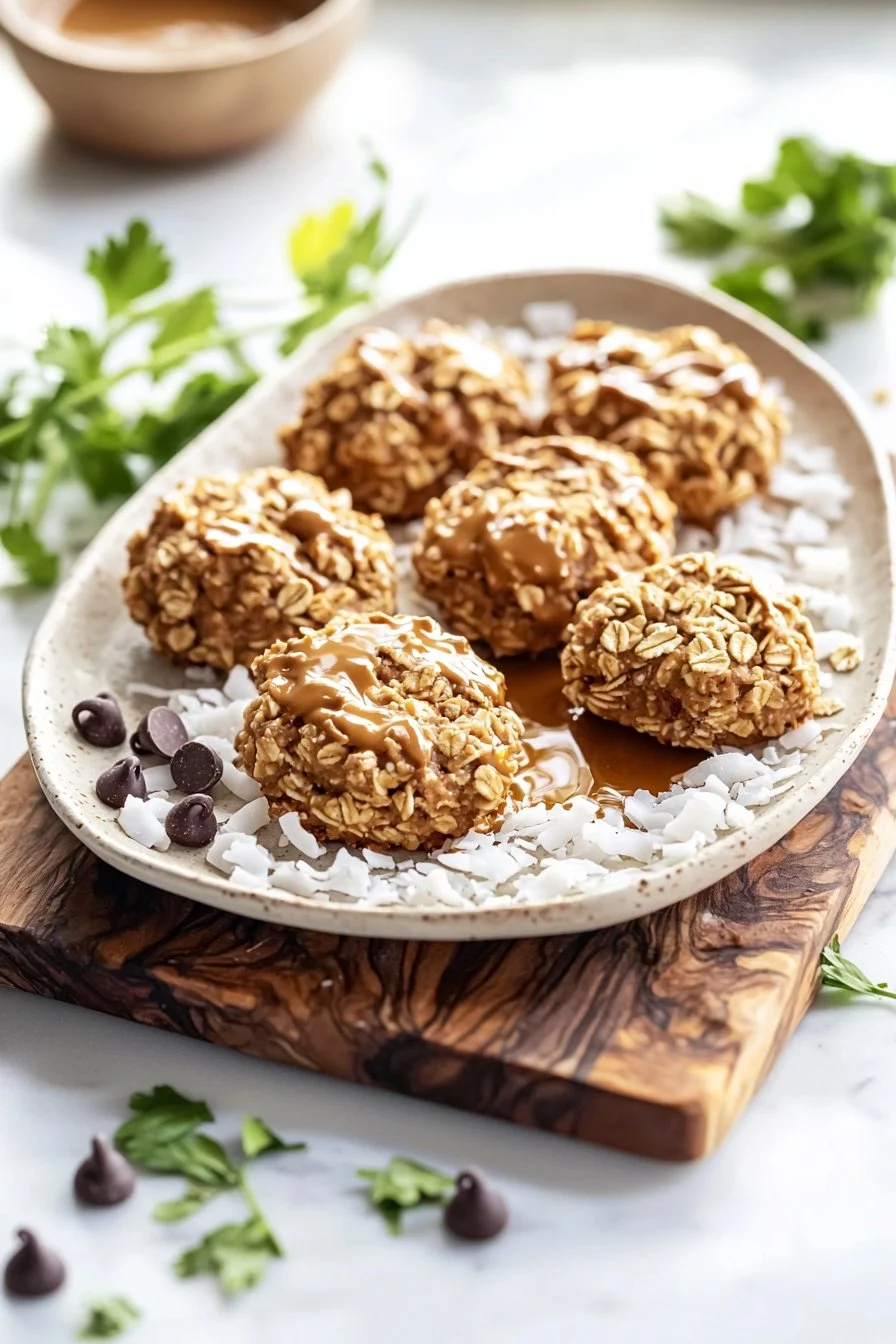 Leckere No-Bake Samoa-Kekse auf einem Teller serviert