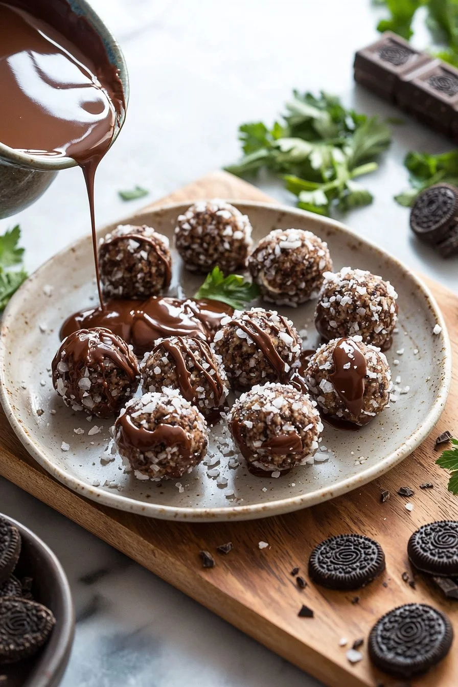 Nutella Oreo Kugeln auf einem Teller serviert, ideal für süße Snacks.