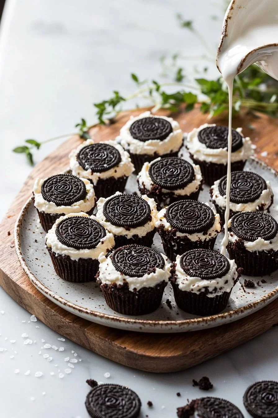 Oreo No-Bake Cheesecake Becher in einem Glas serviert
