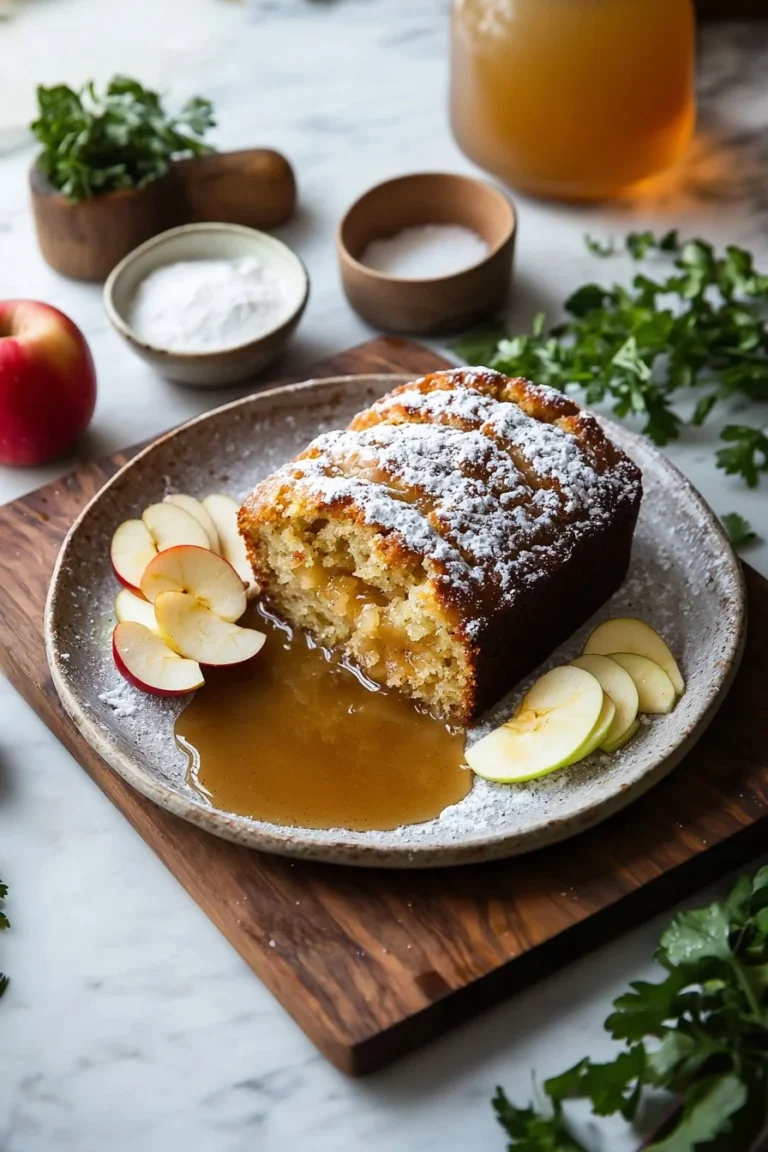 Saftiger Apfelwein-Donut-Brotkuchen mit frischen Äpfeln und einer unwiderstehlichen Glasur.