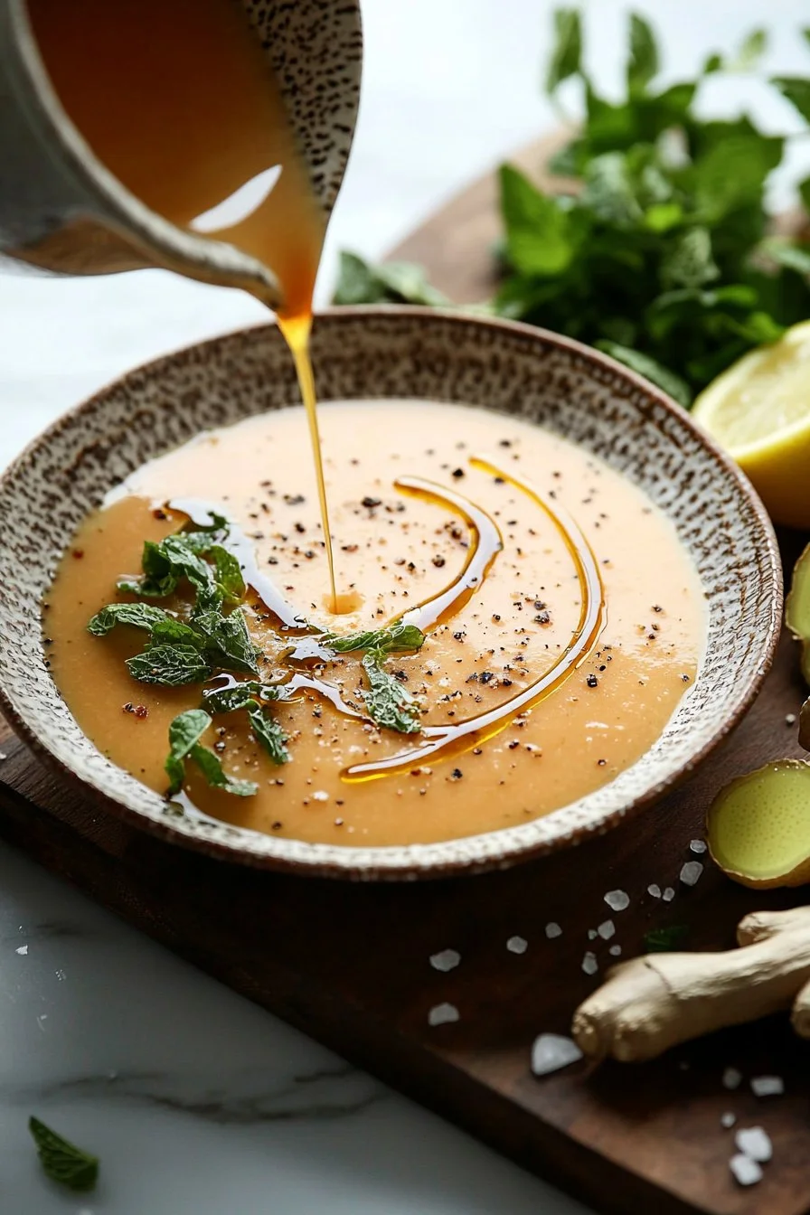 Scharfe gekühlte Cantaloupe-Ingwer-Suppe mit frischen Zutaten