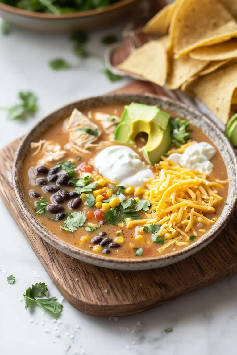 Schmortopf Hähnchen Tortilla Suppe in einer Schüssel serviert