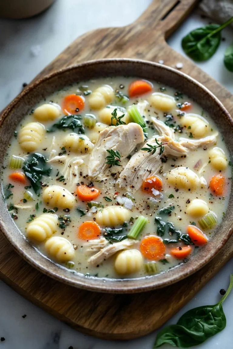 Überbackene Hühner-Gnocchi-Suppe im Schmortopf mit frischen Kräutern