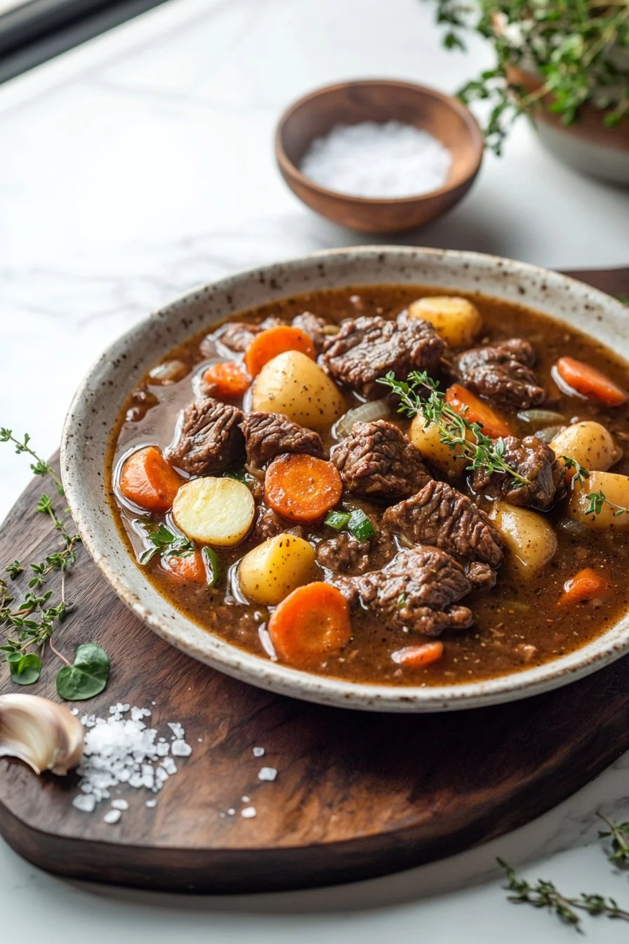 Schmortopf Rindfleisch Eintopf mit frischem Gemüse und würzigen Aromen