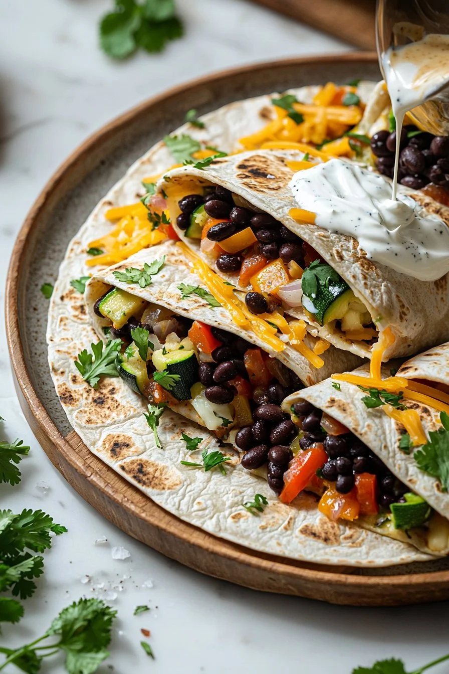 Burritos mit schwarzen Bohnen und frischem Gemüse