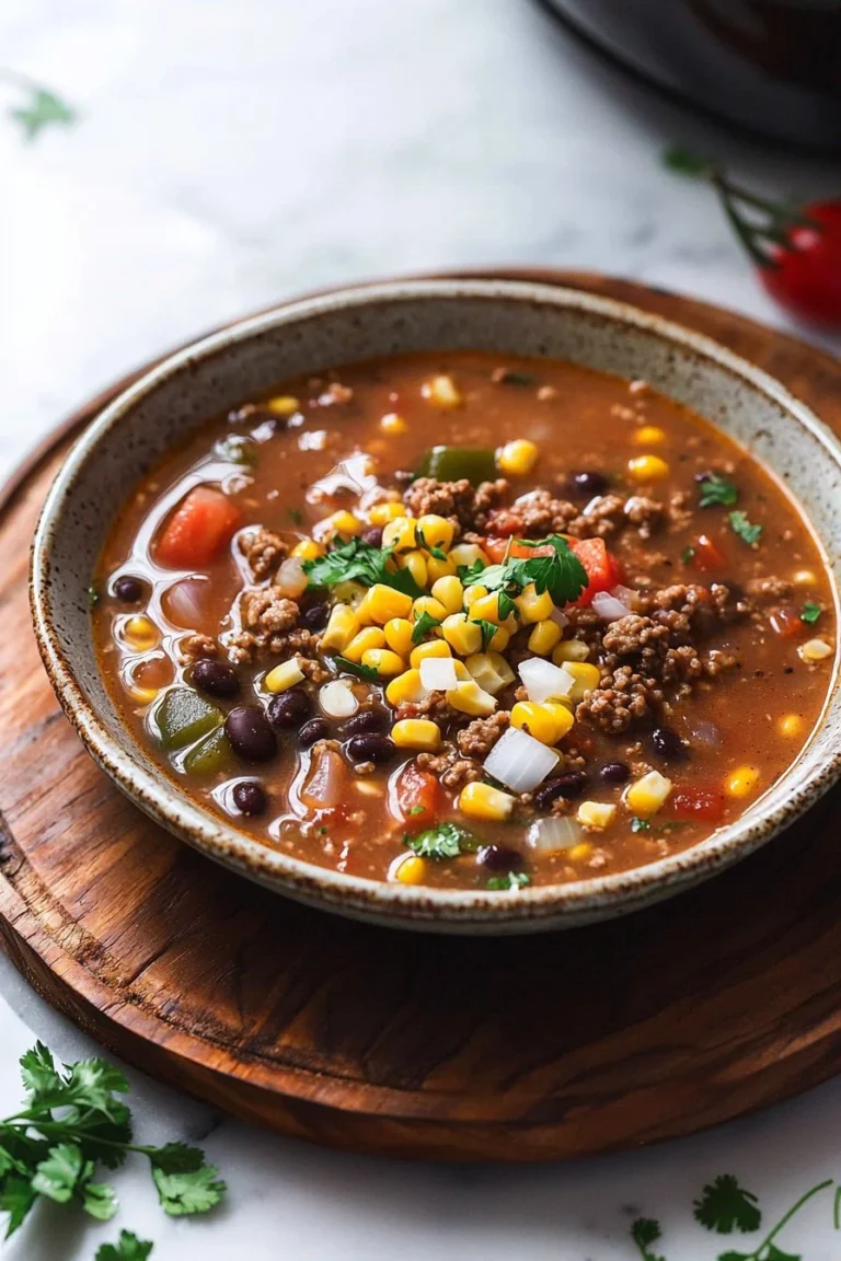 Leckere Slow Cooker Taco Suppe in einer Schüssel serviert