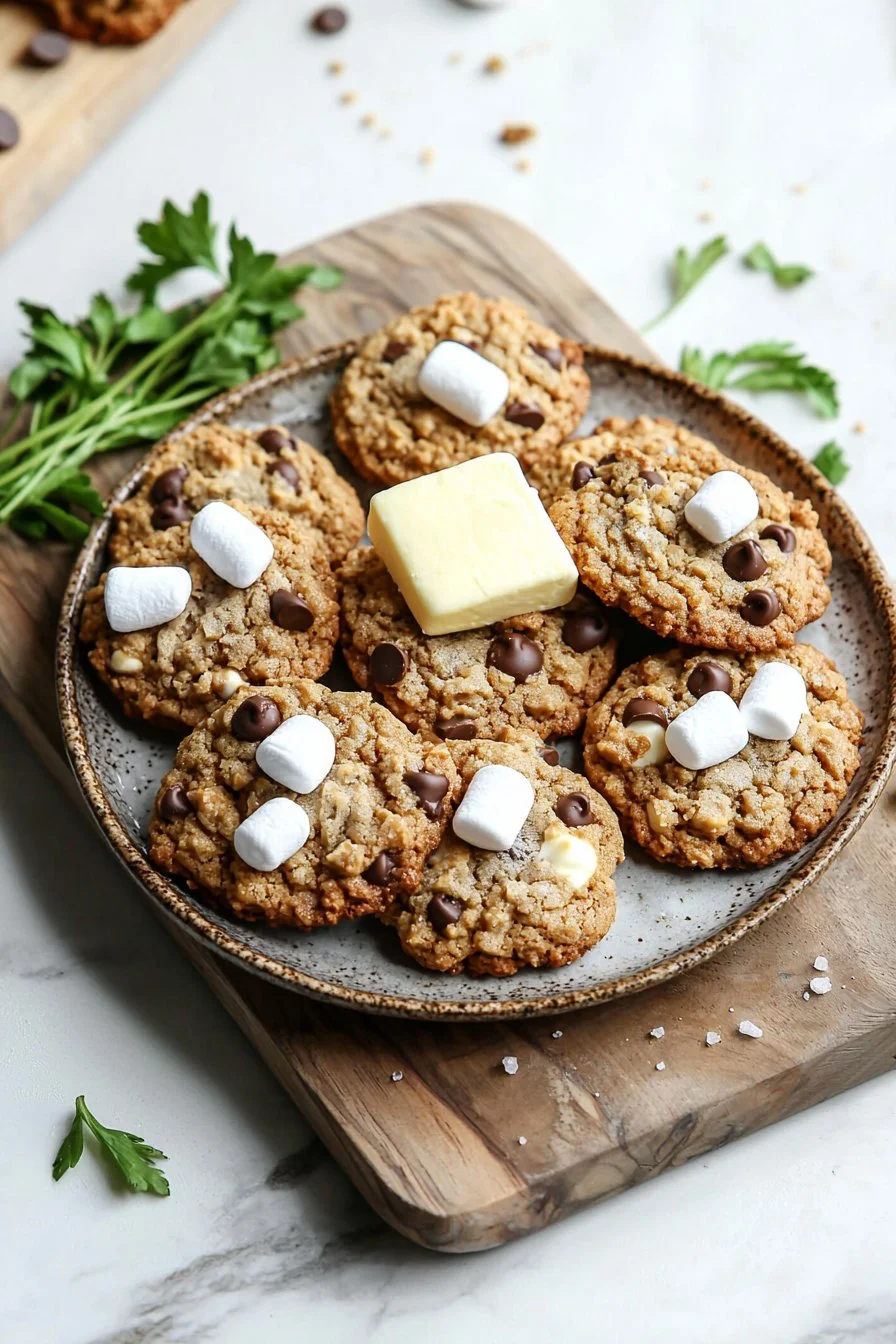 Leckere S'mores-Kekse mit Schokolade und Marshmallows auf einem Teller.