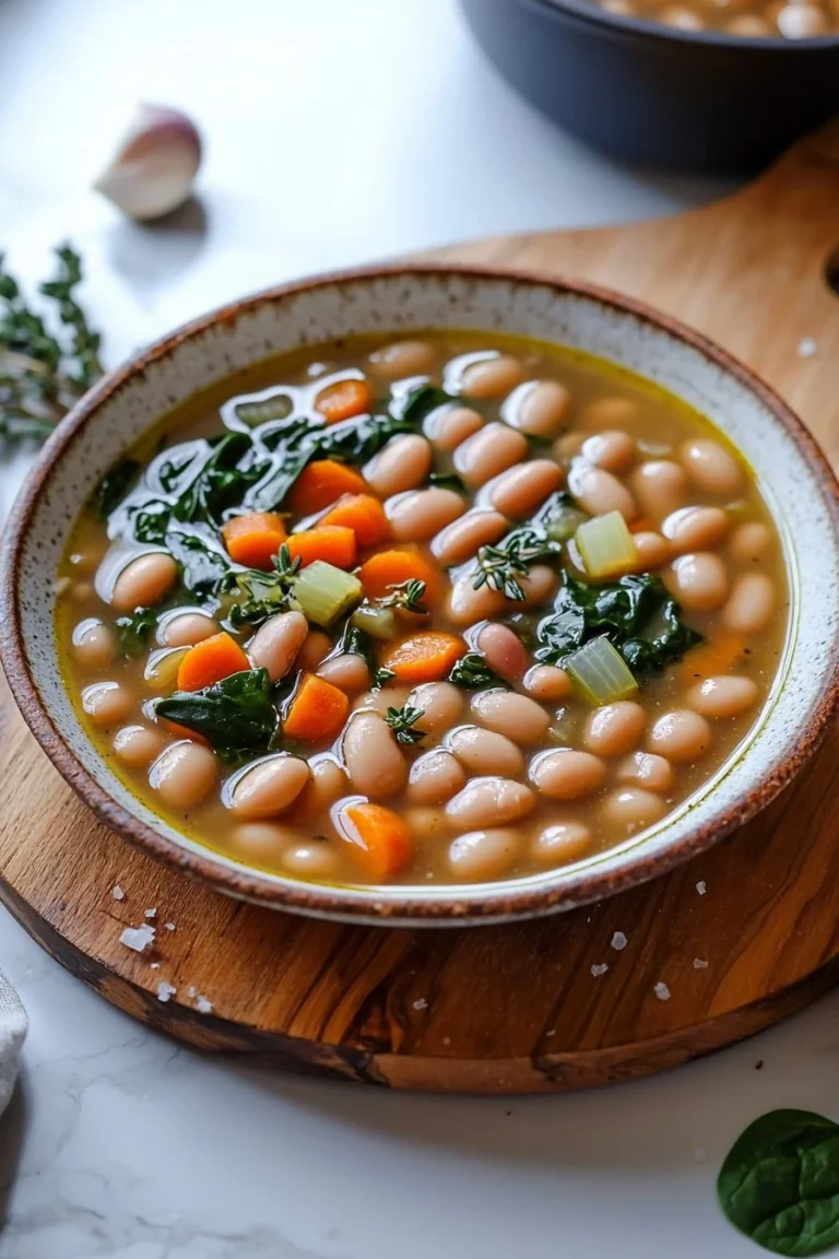 Toskanische weiße Bohnensuppe in einer Schüssel serviert