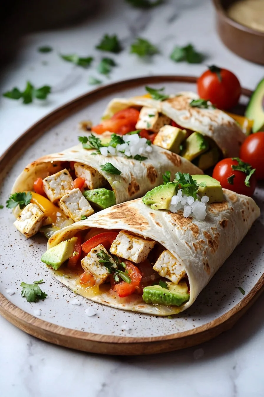 Vegane Frühstücks-Burritos mit frischen Zutaten und Gewürzen