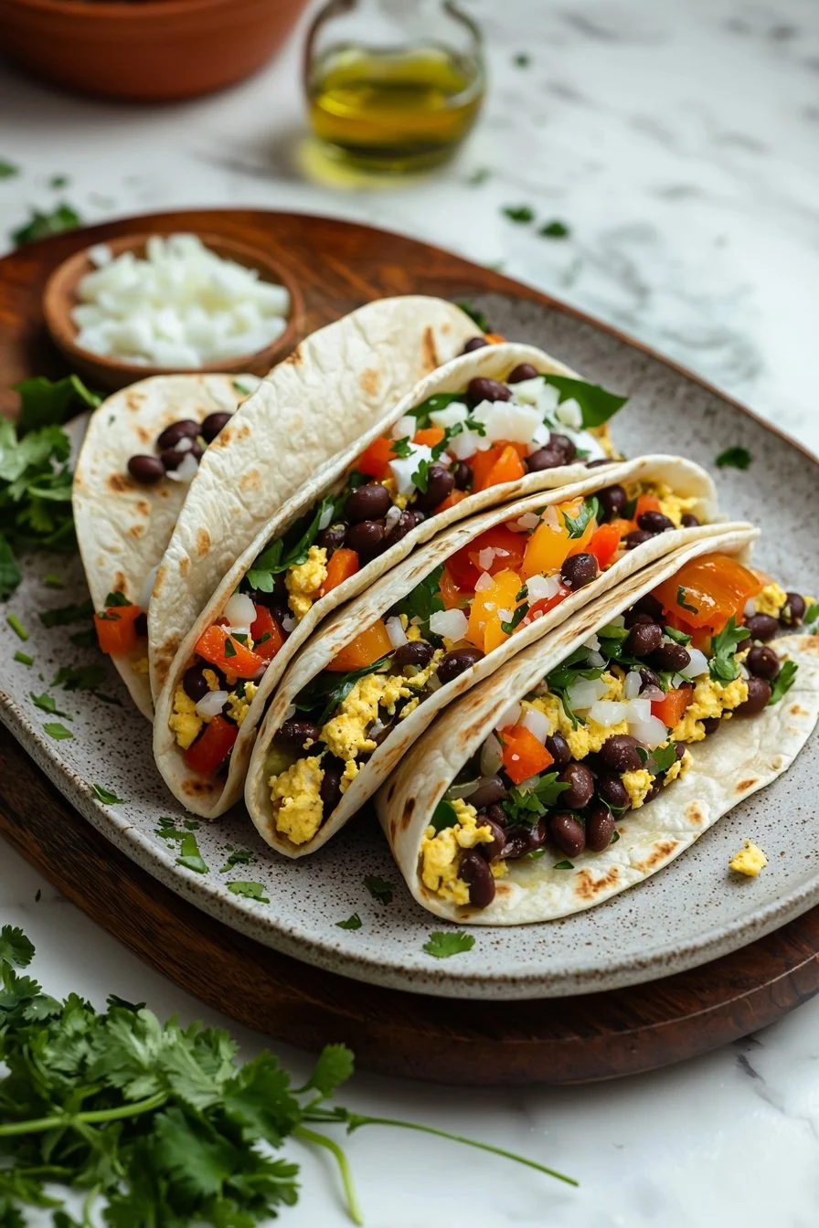 Vegetarisches Frühstücksburrito mit frischem Gemüse und Eiern