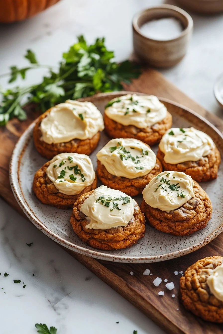 Weiche Kürbisplätzchen mit Frischkäse-Frosting auf einem Teller