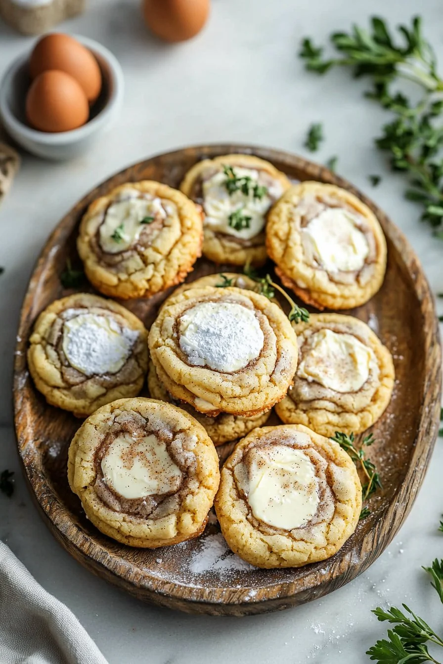 Leckere Zimtschnecken-Käsekuchen-Kekse auf einem Teller