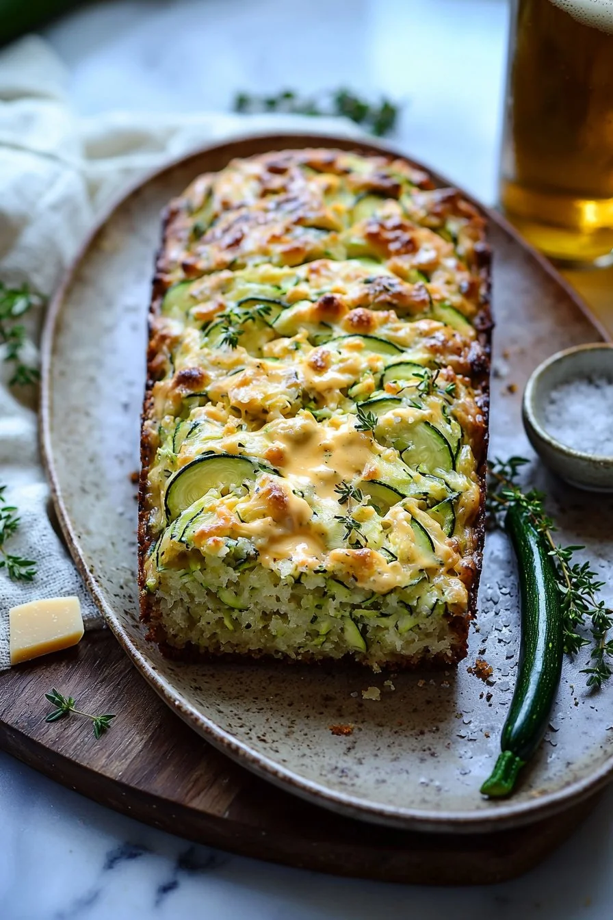 Zucchini-Cheddar-Kräuter-Bierbrot frisch aus dem Ofen