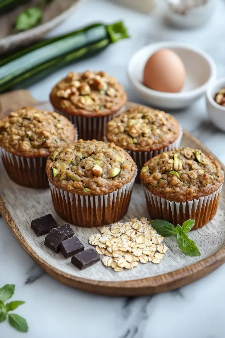 Leckere Zucchini Muffins mit Haferflocken auf einem rustikalen Holzbrett