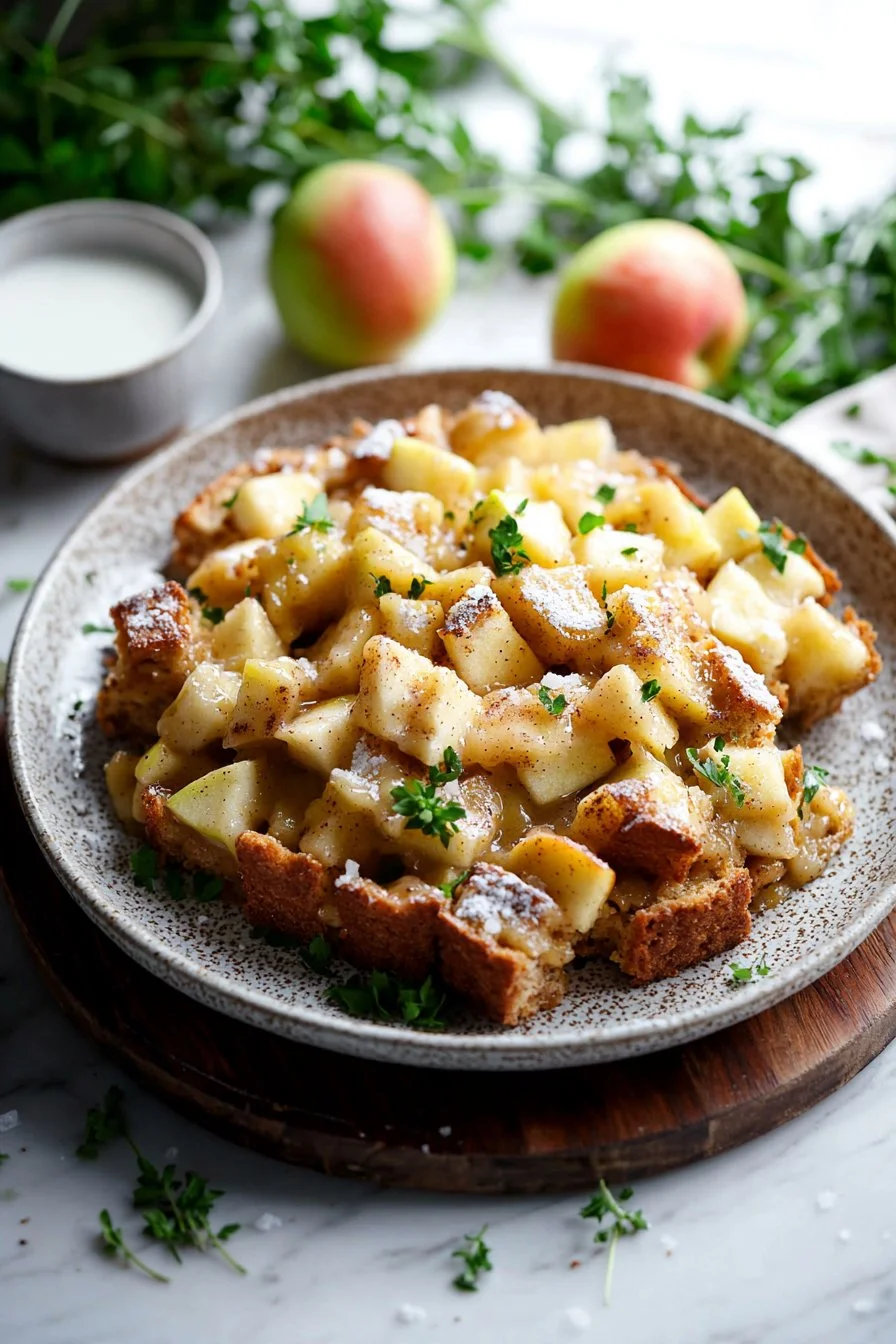 Apfelkuchen Brot-Pudding mit frischen Äpfeln und knusprigem Brot