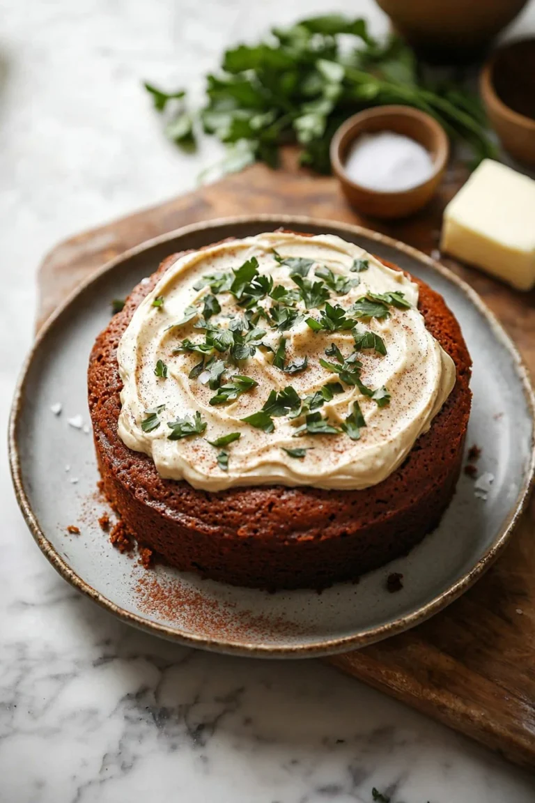 Ein köstlicher Chai-Spice-Kuchen mit Frischkäse-Frosting auf einem Tisch serviert
