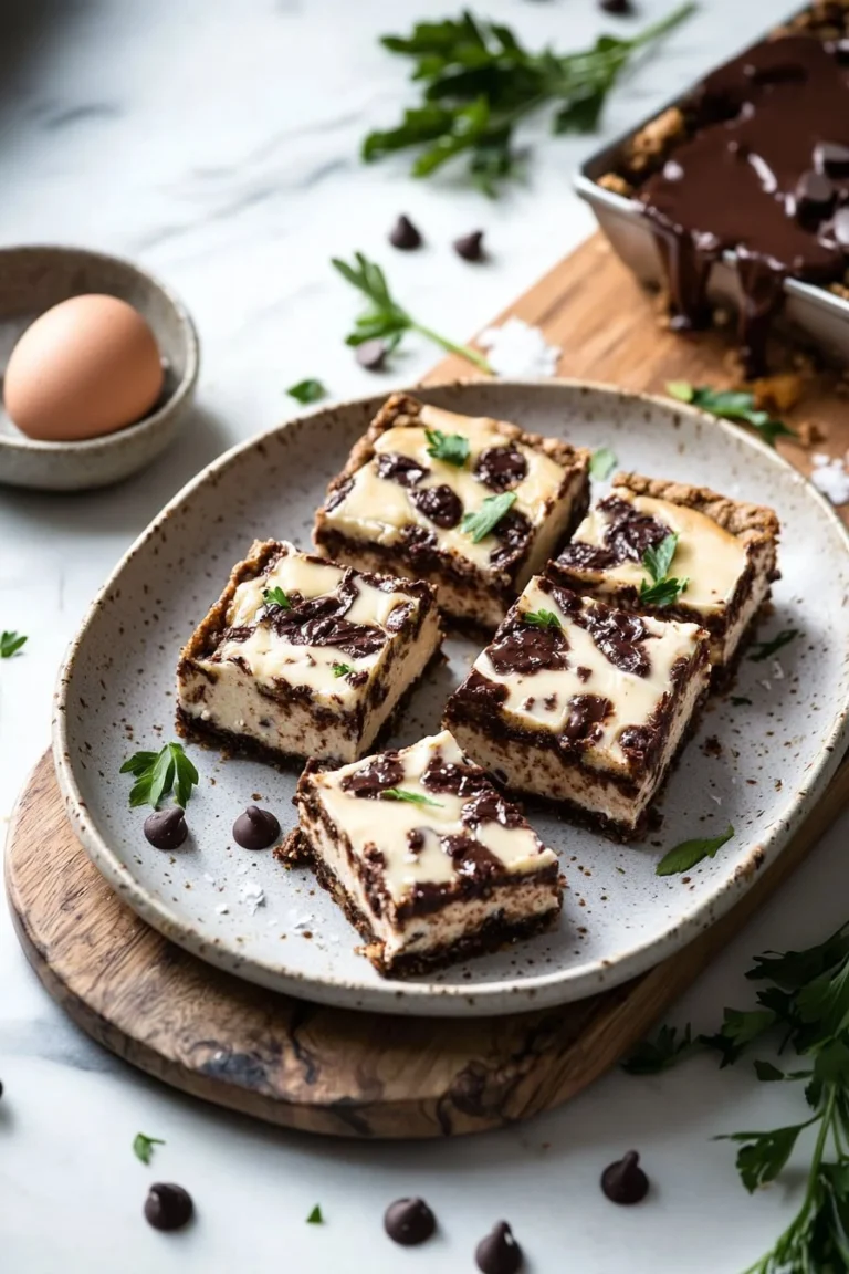 Schokoladenkeks-Käsekuchen-Riegel auf einer schönen Platte angerichtet