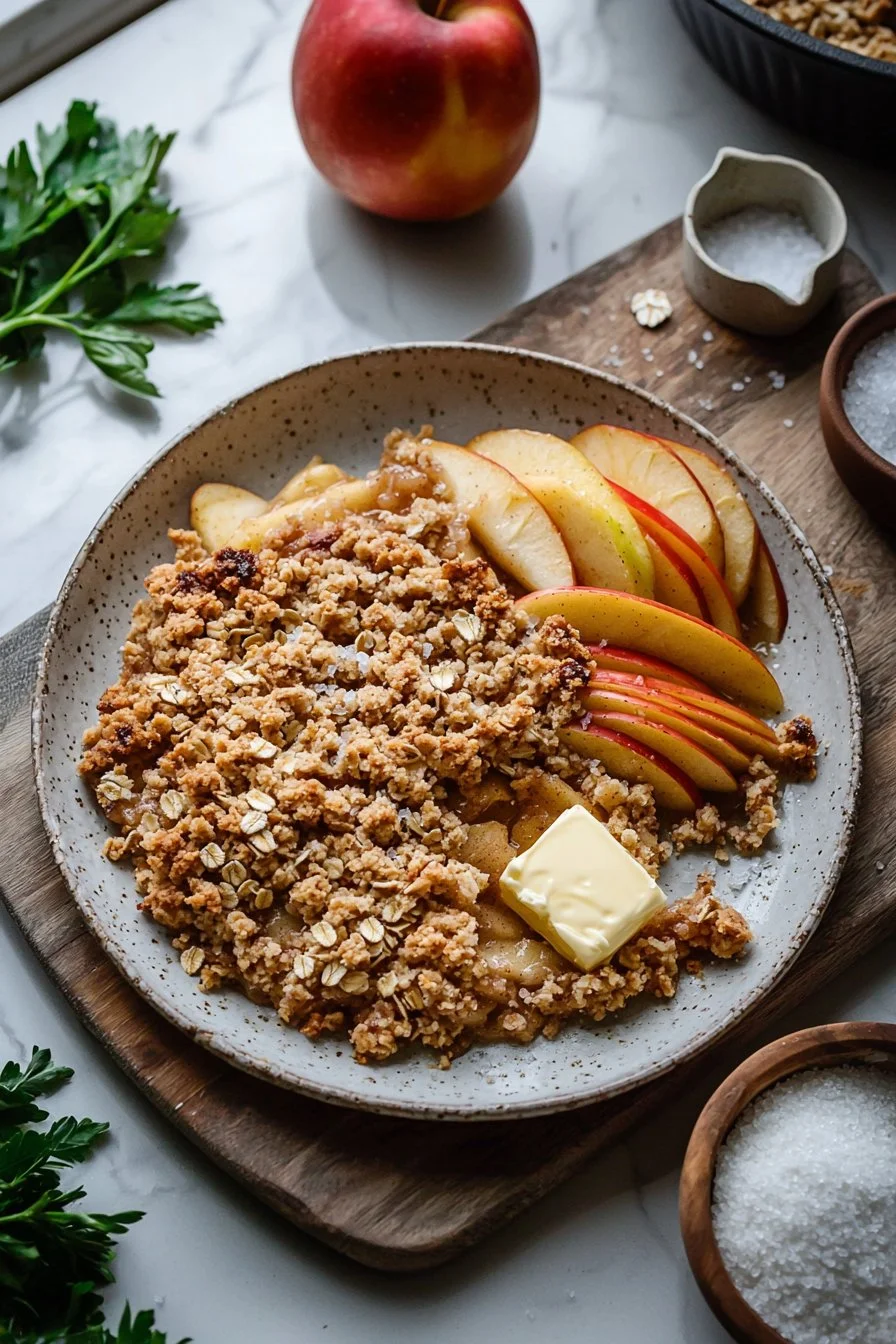 Einfache Apfelkrümel mit frischen Äpfeln und knuspriger Kruste
