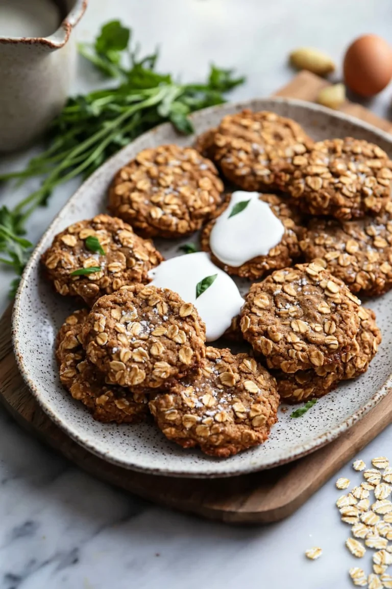Ingwerbrot-Hafer-Cremekekse auf einem Teller, frisch gebacken und appetitlich angerichtet.