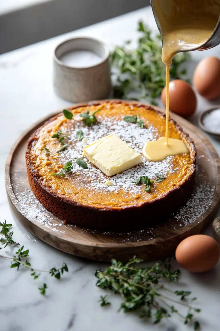 Kürbis Butterkuchen auf einem Teller mit Herbstdeko
