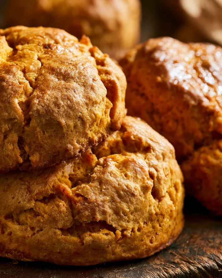 Leckere, frisch gebackene Kürbis-Scones auf einem Holzbrett
