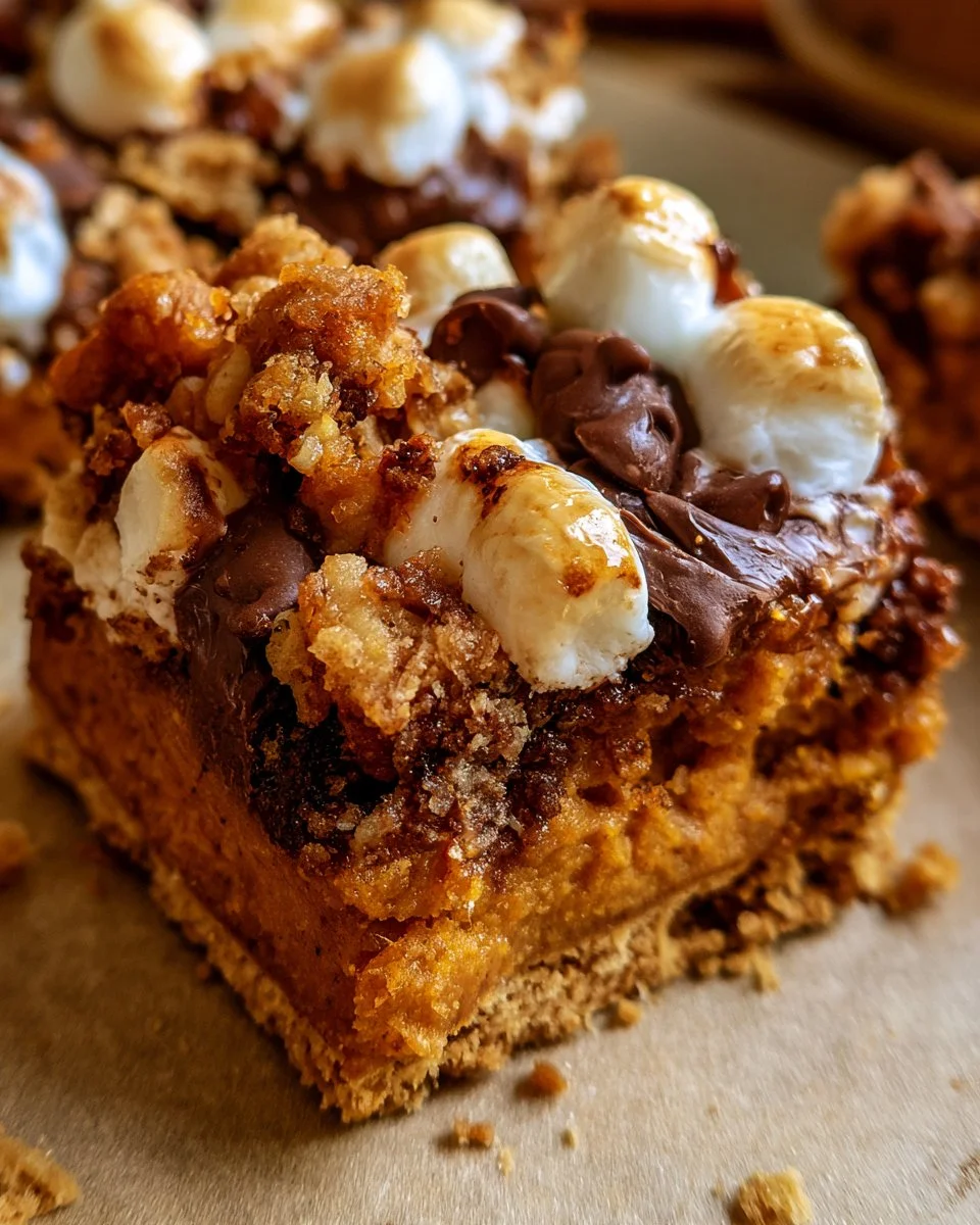 Leckere Kürbis S'mores Riegel mit Schokolade und Keksen