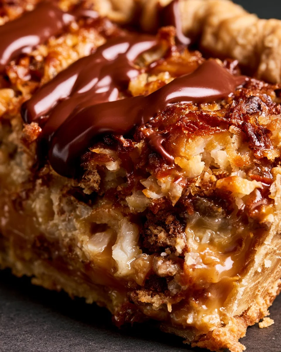 Köstlicher Samoas Kuchen mit Schokolade und Kokosnüssen