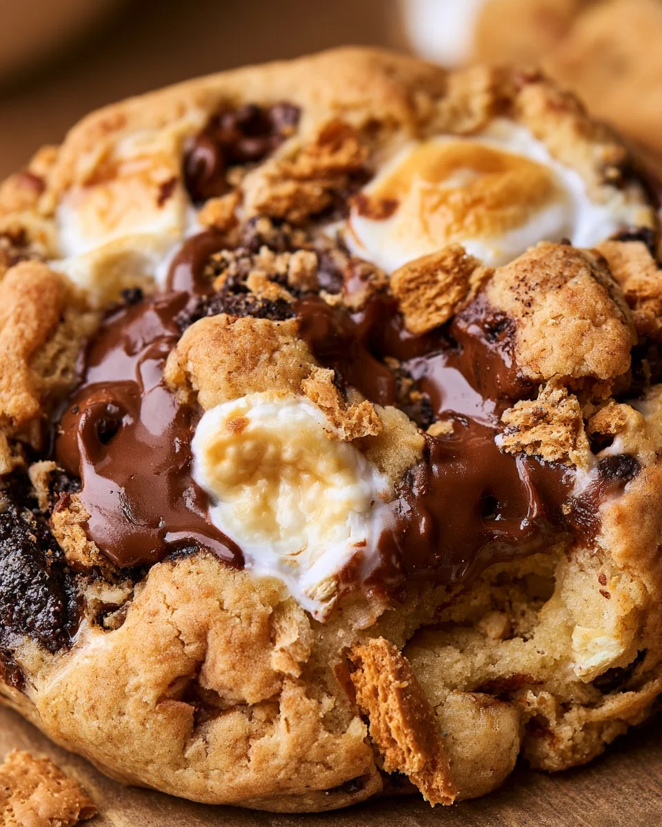 Lecker S'mores Scones mit Schokolade und Marshmallows auf einem dekorativen Teller.