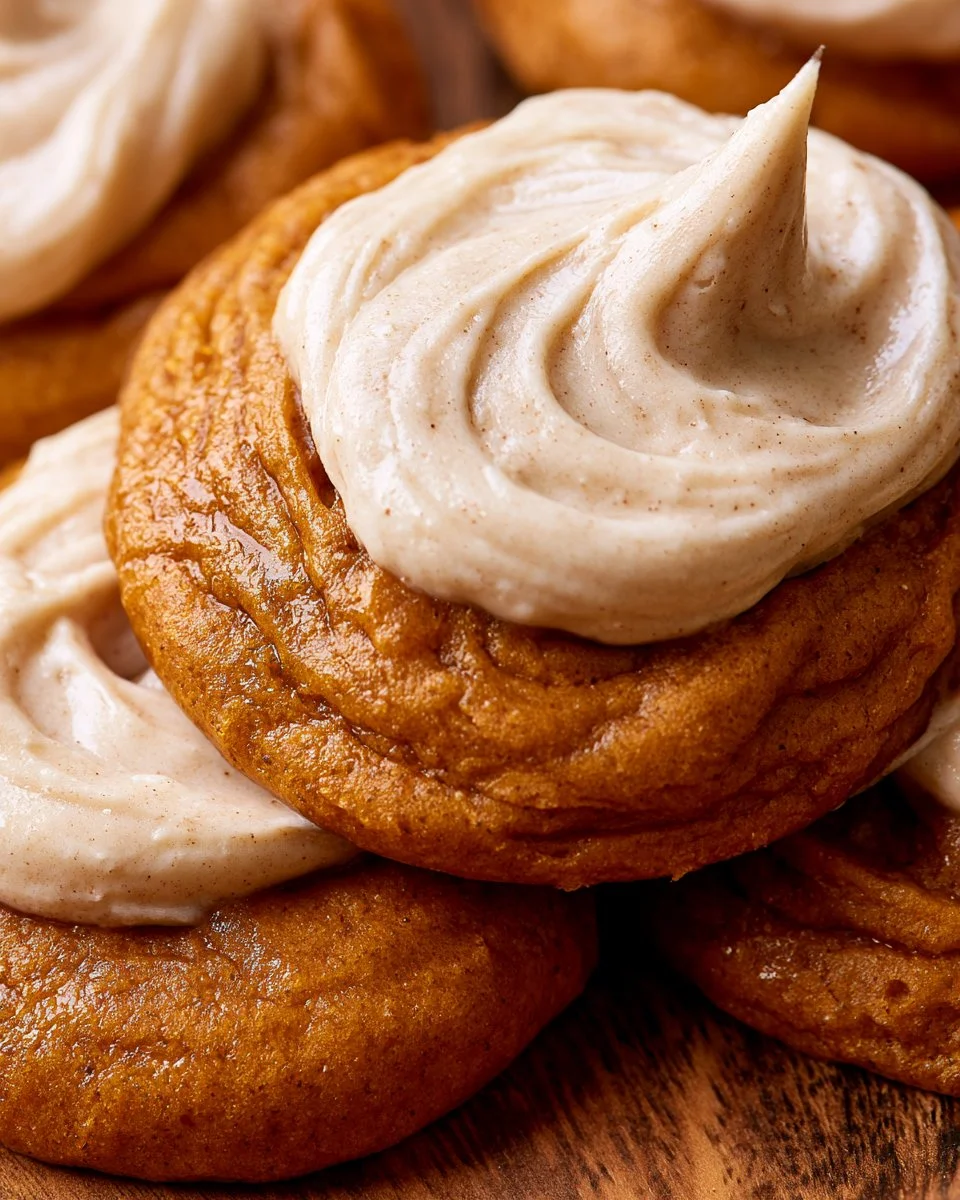 Weiche Kürbisplätzchen mit Zimtfrosting auf einem Teller